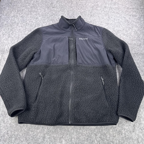 Marmot Fleece Jacket Mens XL Black Gray Polartec Sherpa Full Zip Outdoor Hiking - Picture 1 of 9